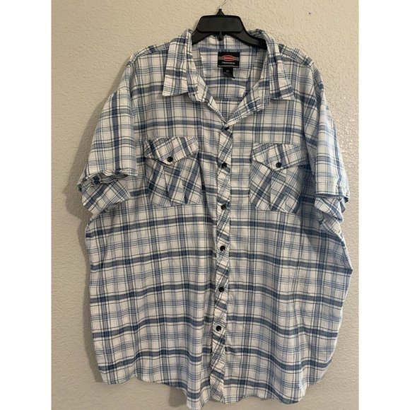 American Fusion Gear Mens Shirt 4XL Button Up Short Sleeve Blue White Plaid - Picture 10 of 10